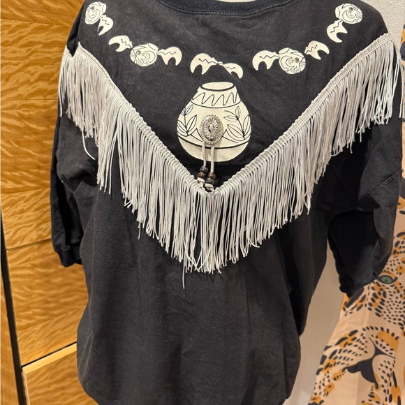 Hazelwood Black Fringe Western Top large vintage - Picture 1 of 12